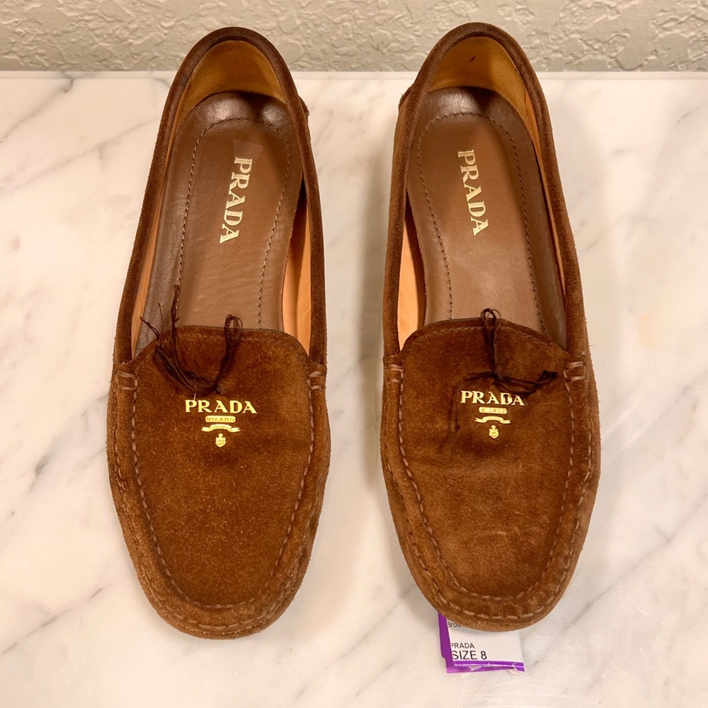 Prada Loafers. Chocolate Brown Suede Driver Loafers in a Size 38 EU or 7.5-8 US